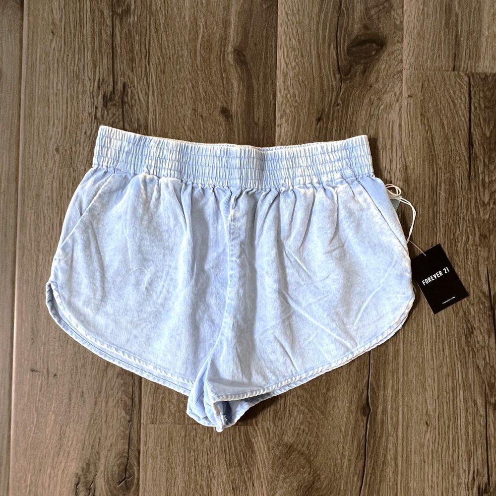 Forever 21 Acid Wash Dolphin Short In Baby Corduroy